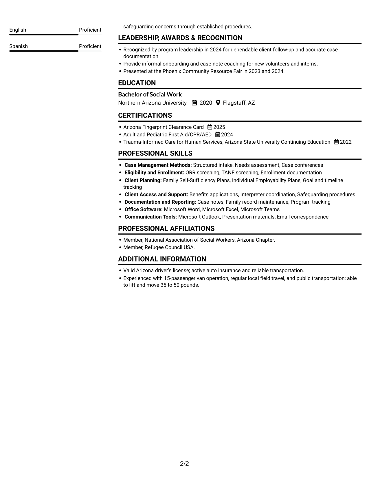 Resume example — page 2