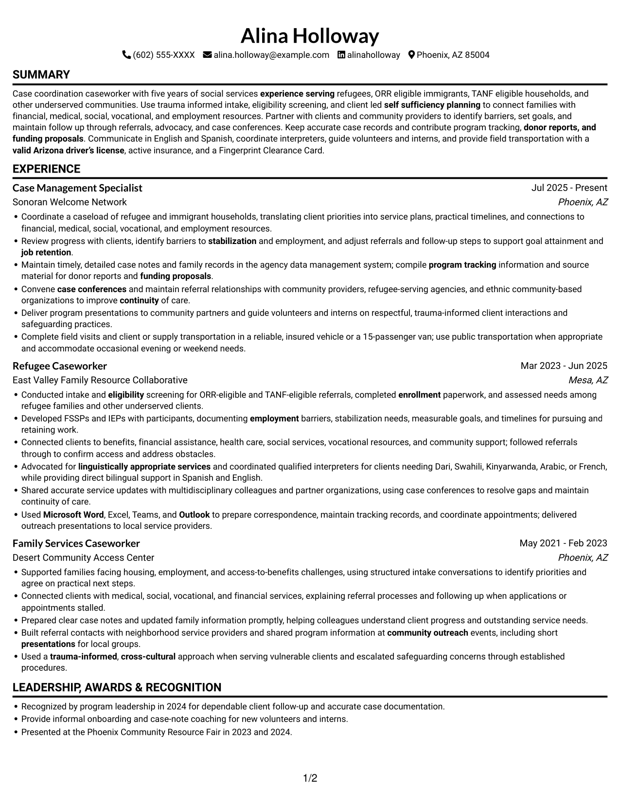 Resume example — page 1