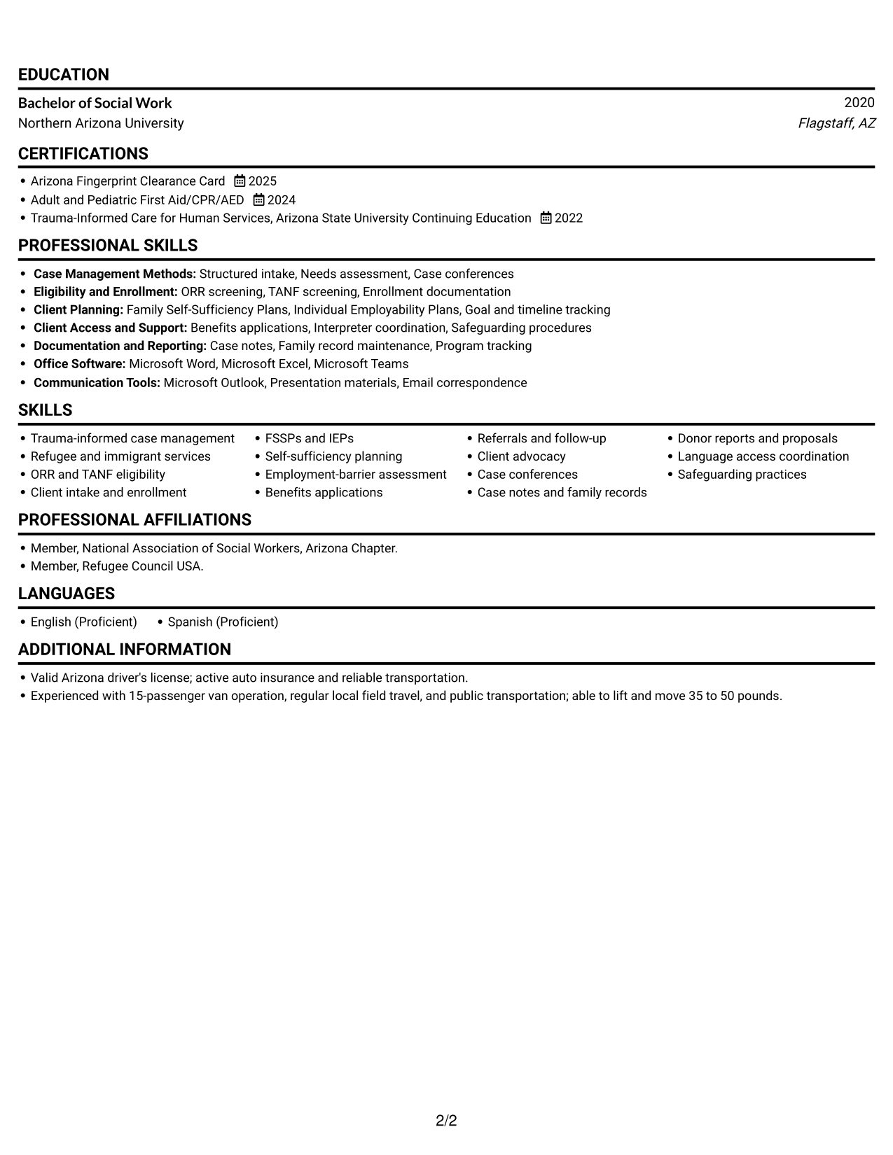 Resume example — page 2