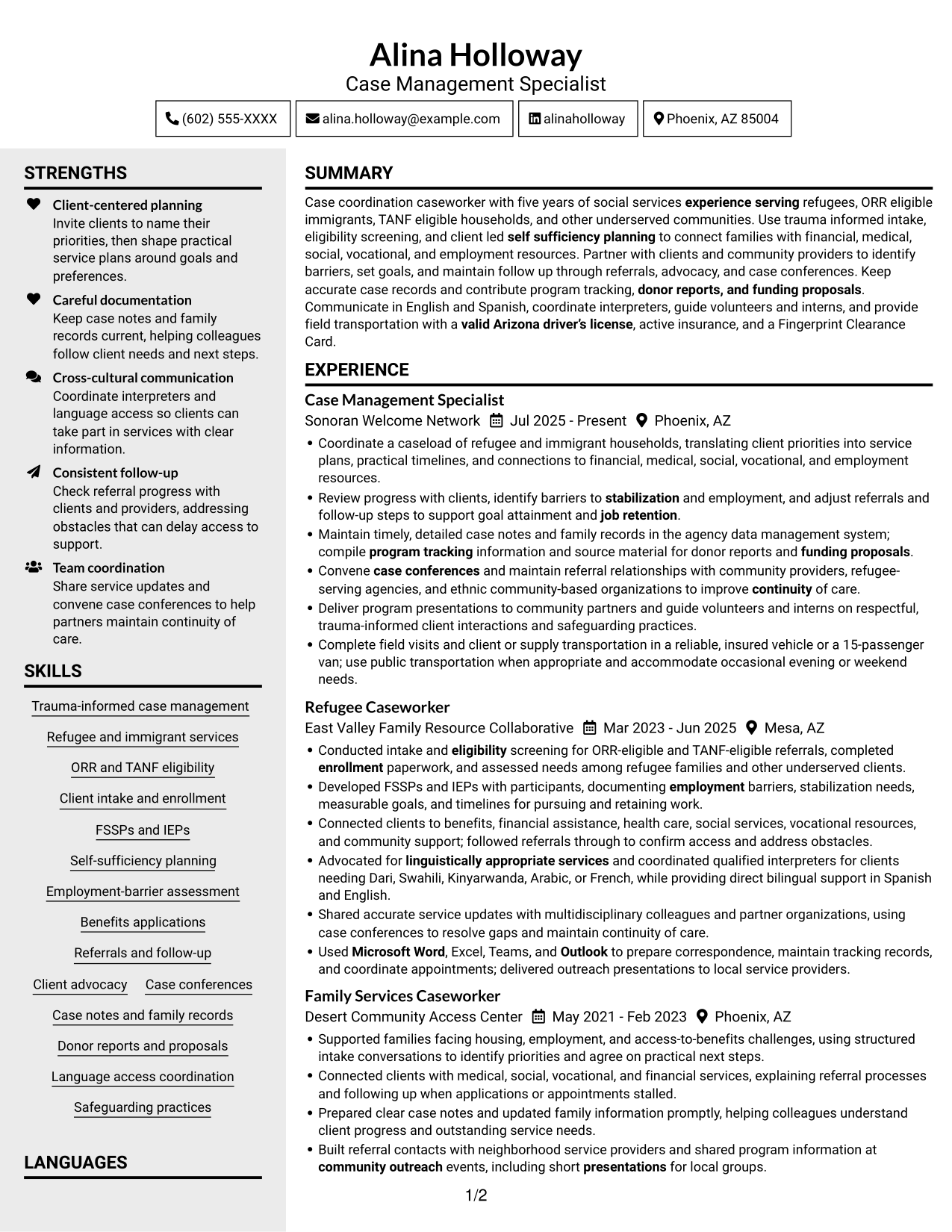 Resume example — page 1