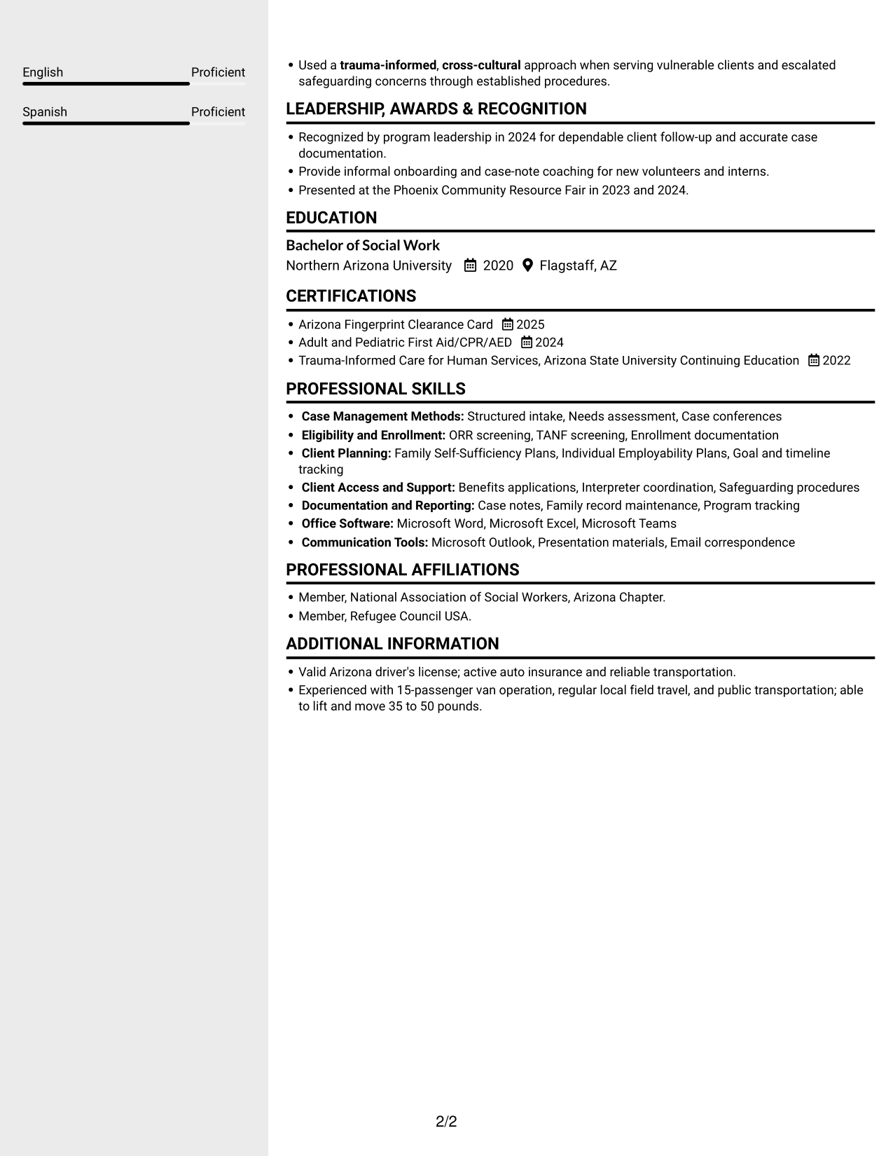 Resume example — page 2