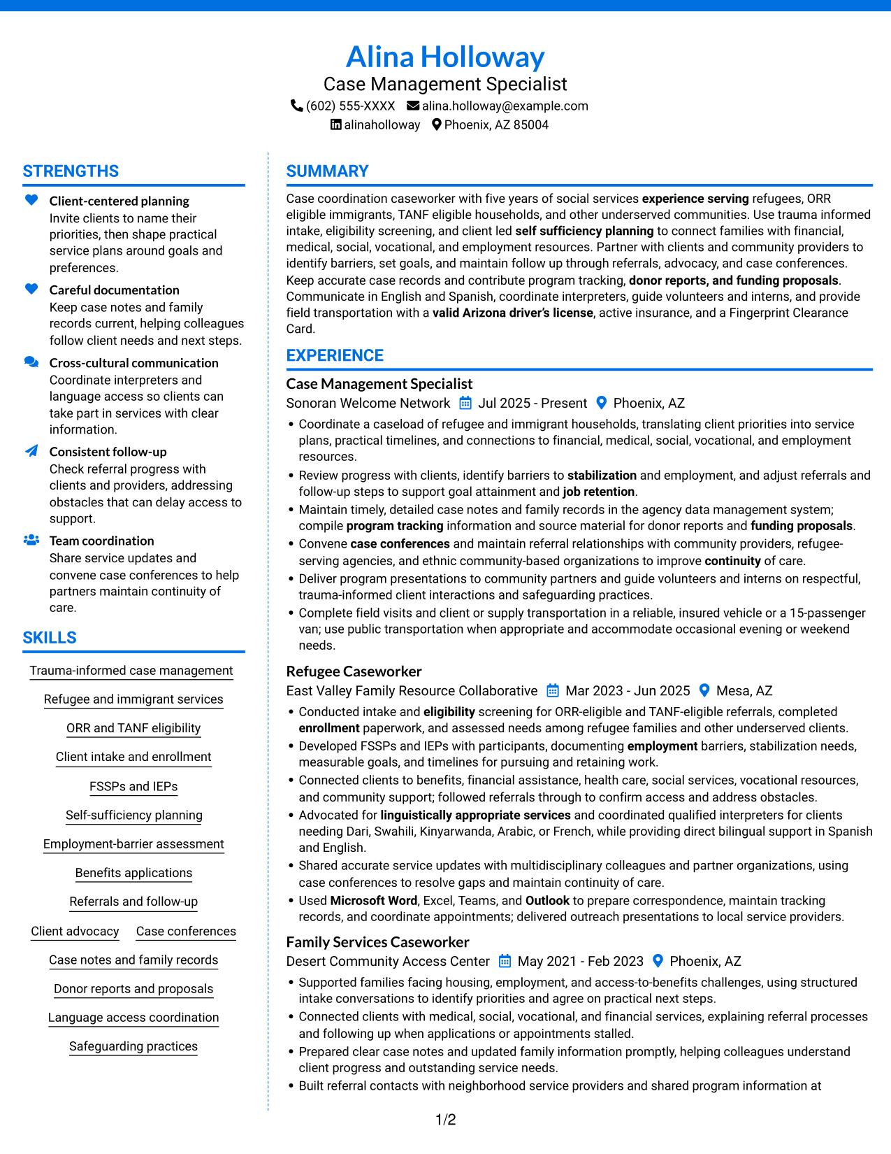 Resume example — page 1