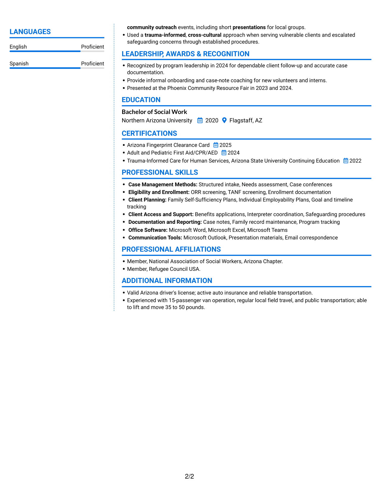 Resume example — page 2