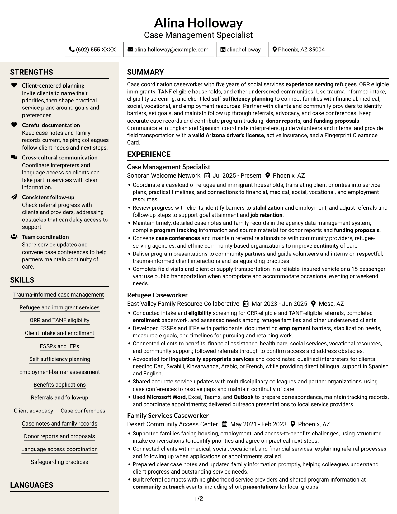 Resume example — page 1