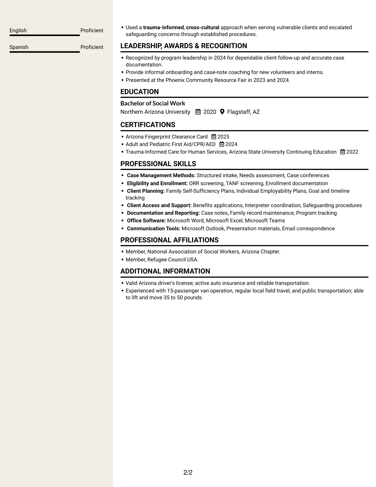 Resume example — page 2