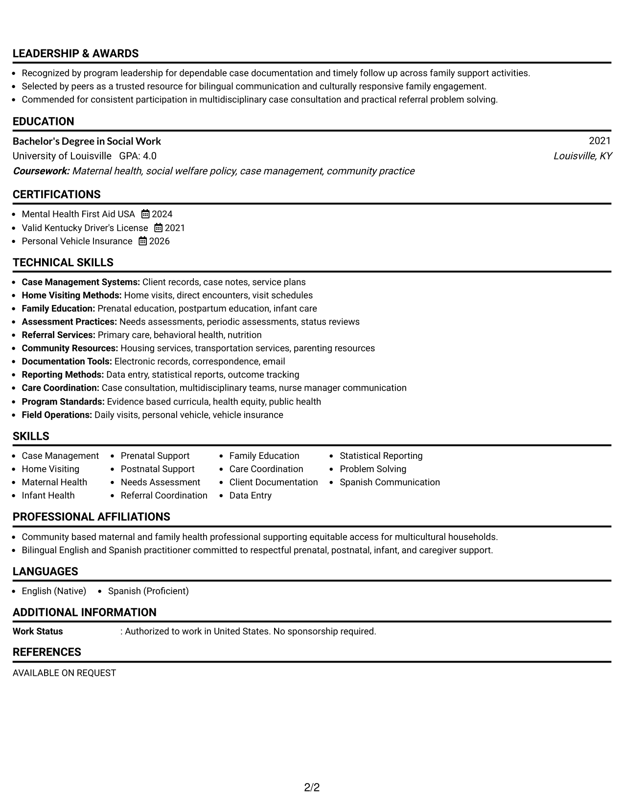 Resume Example Page 2
