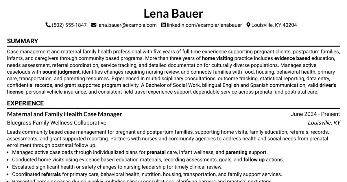 7 Case Management Specialist - Maternal and Family Health Resume Templates with Example