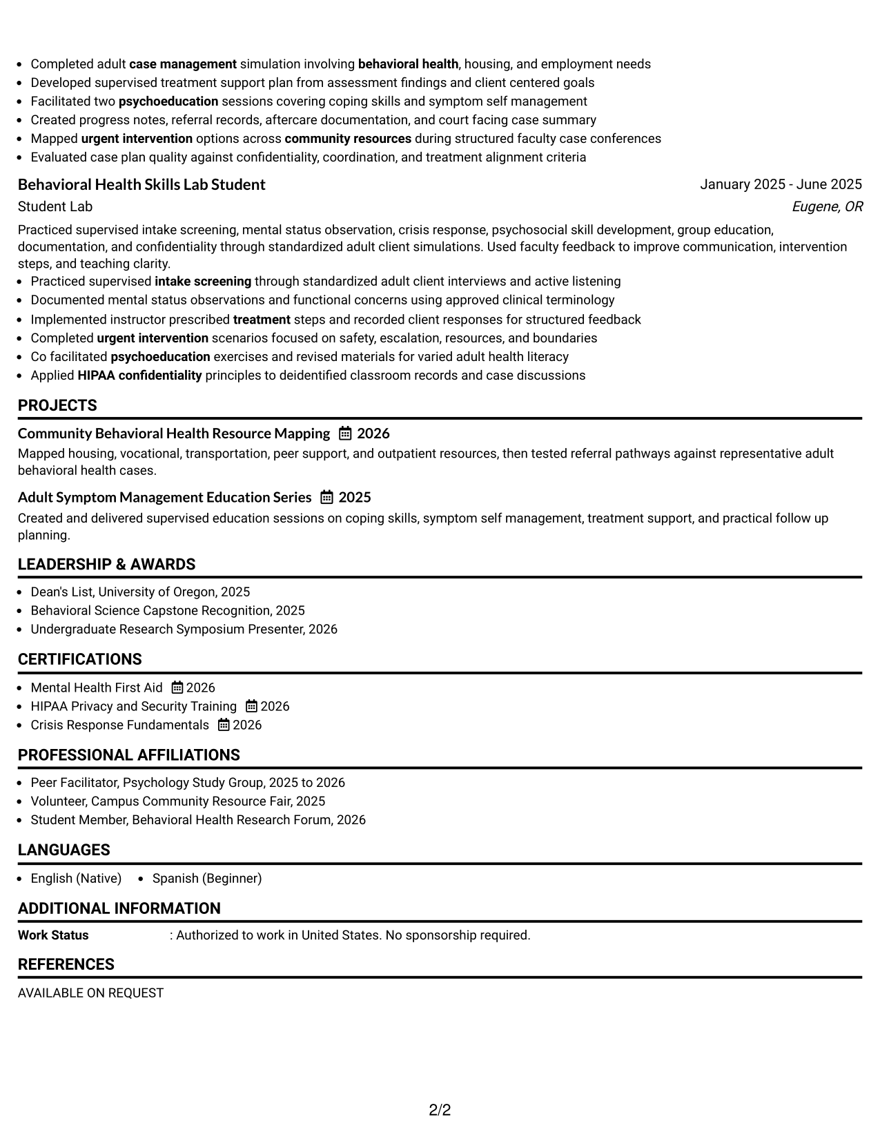Resume Example Page 2