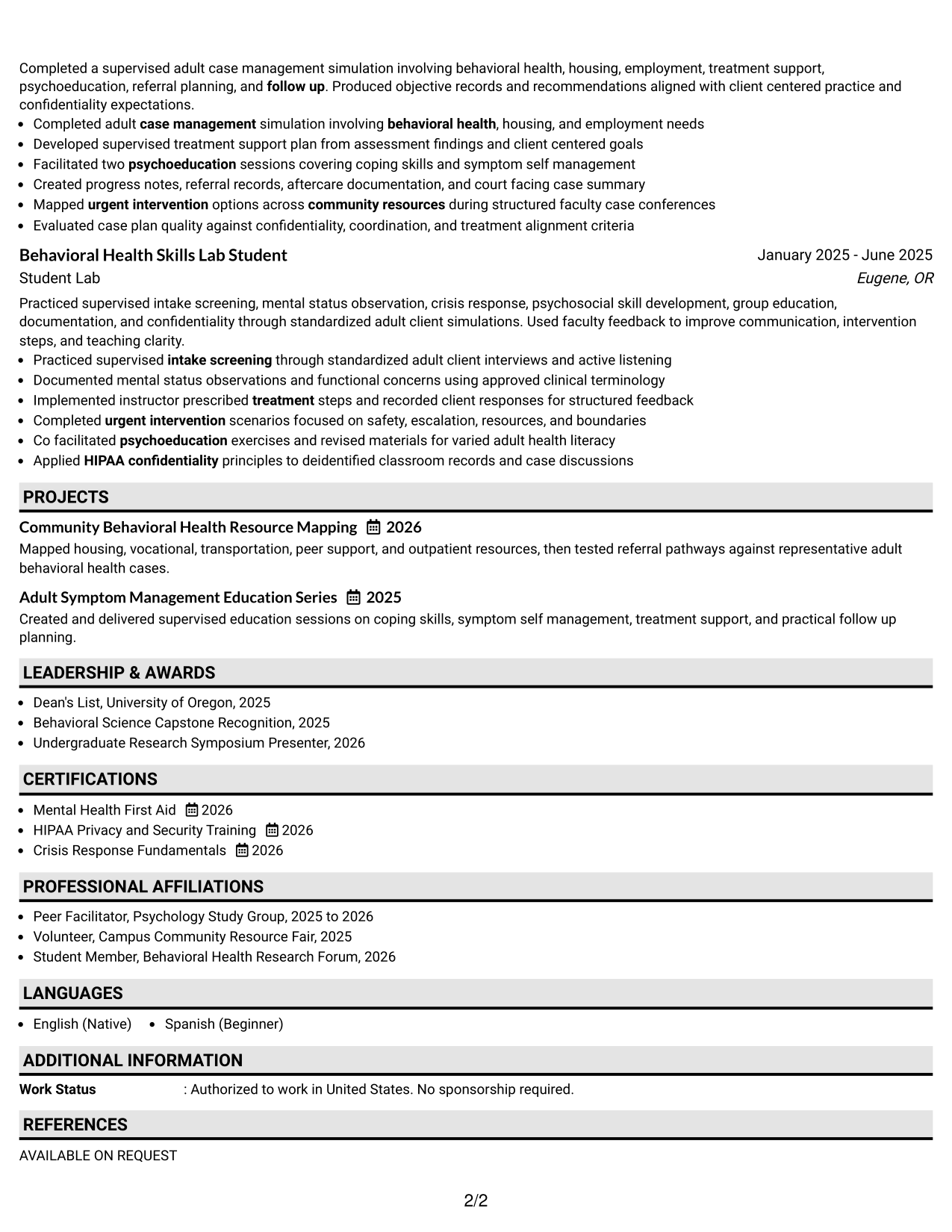 Resume Example Page 2