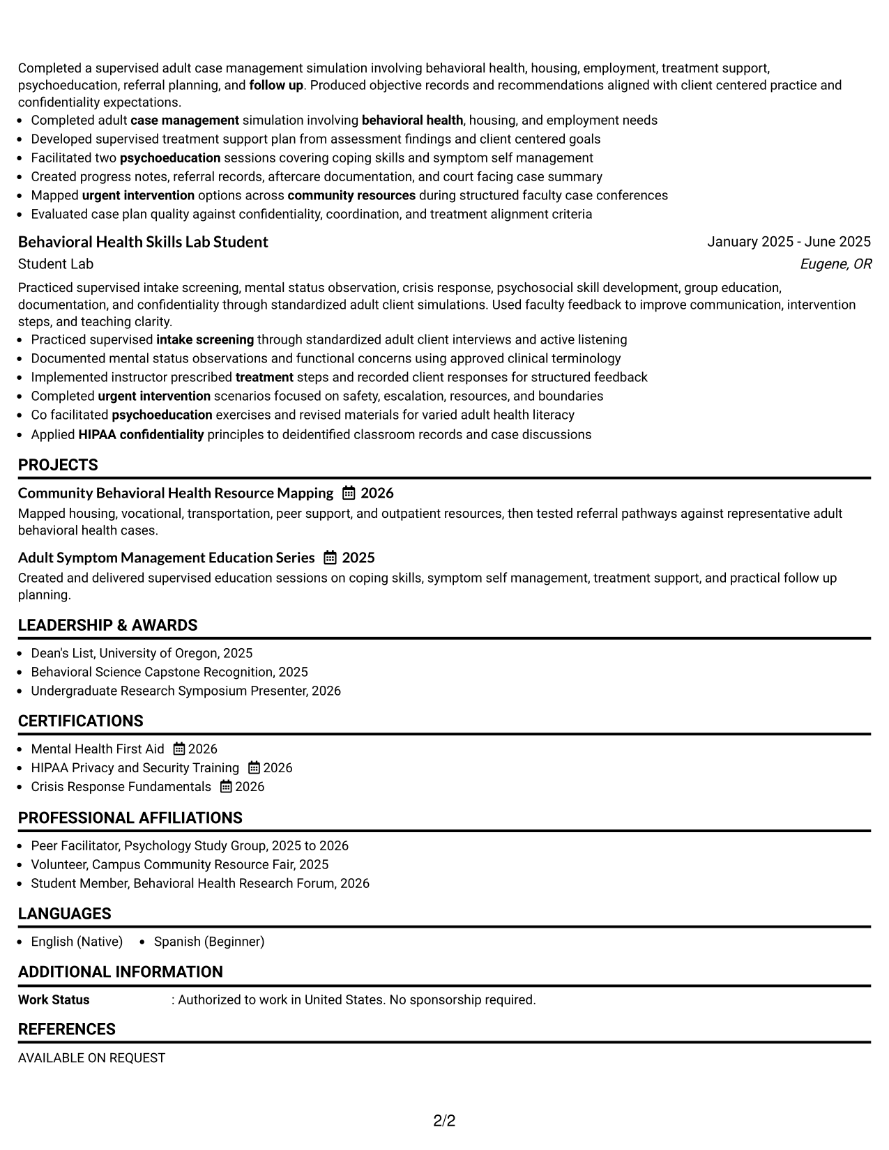 Resume Example Page 2