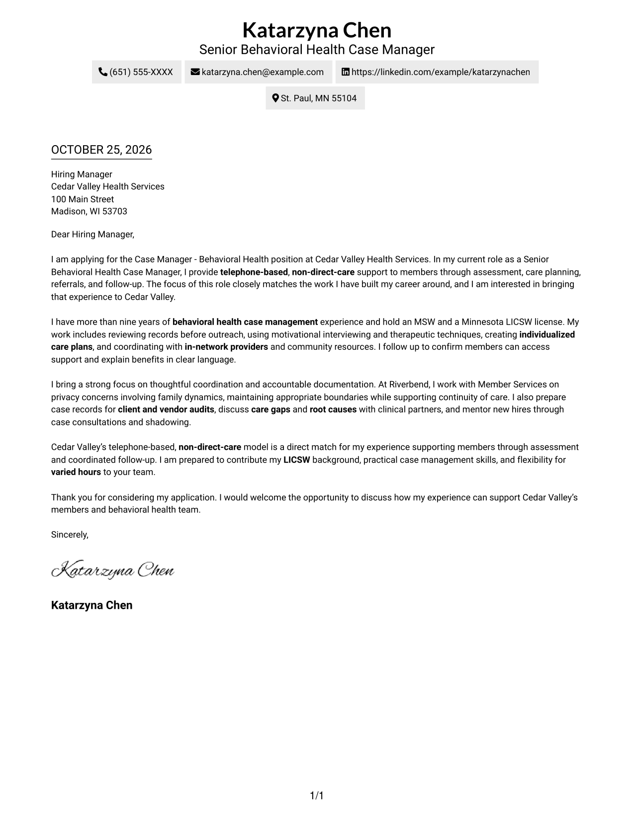 Cover letter example — page 1