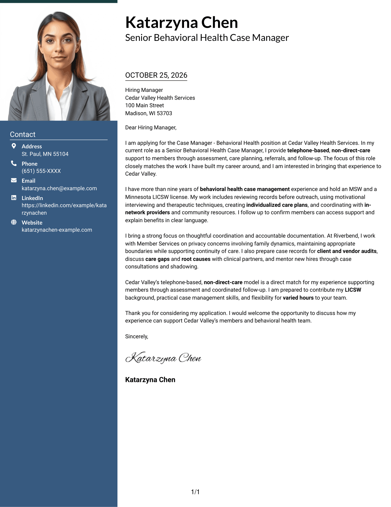 Cover letter example — page 1