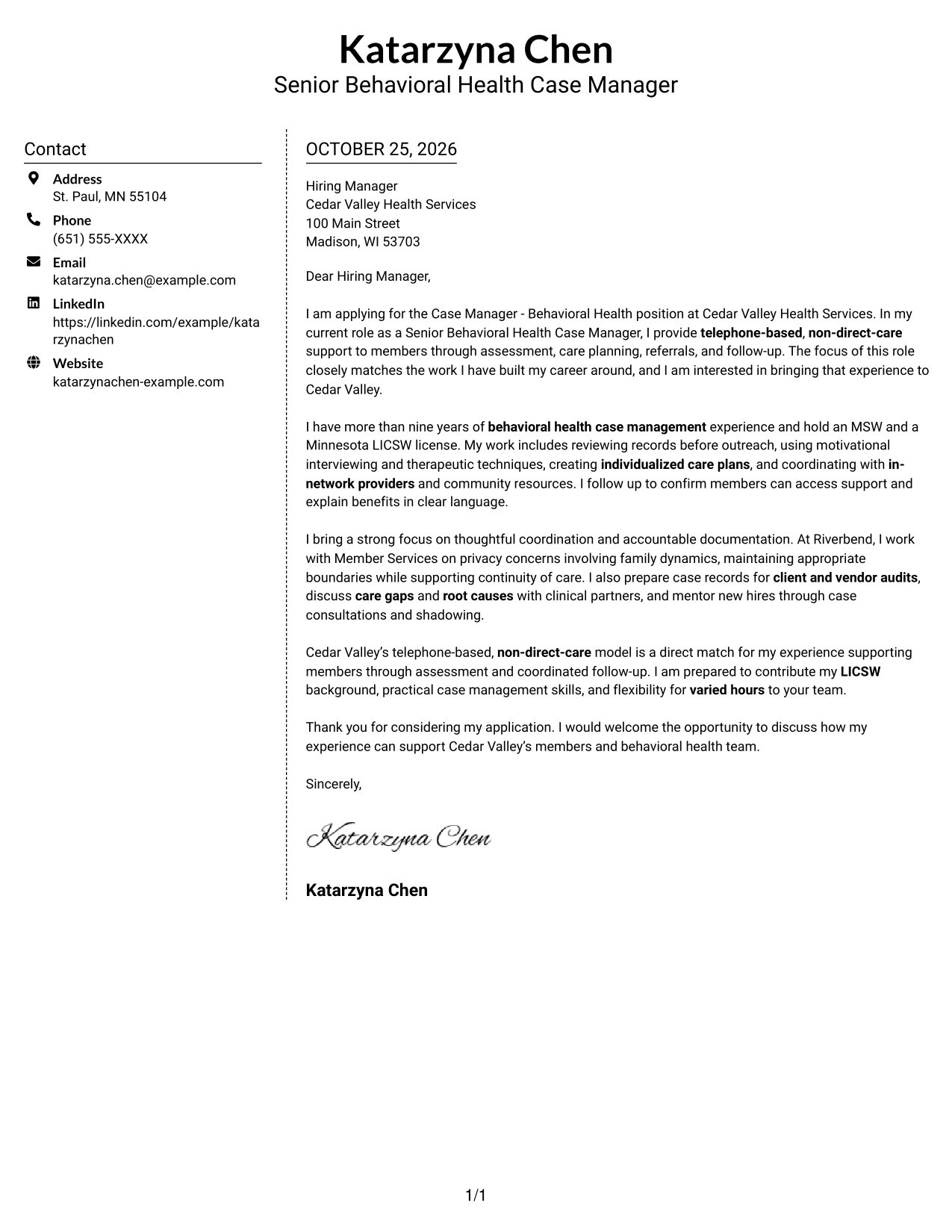 Cover letter example — page 1