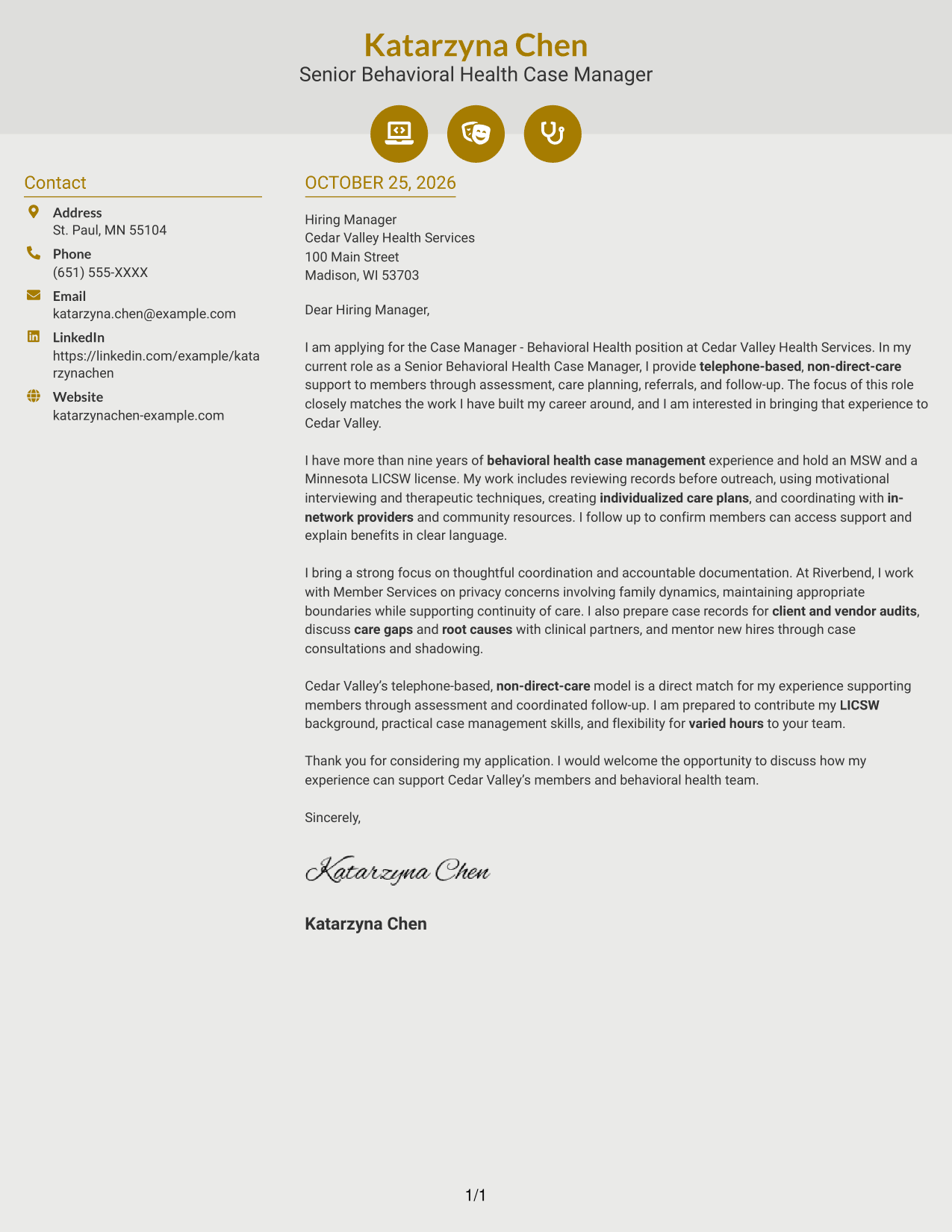 Cover letter example — page 1