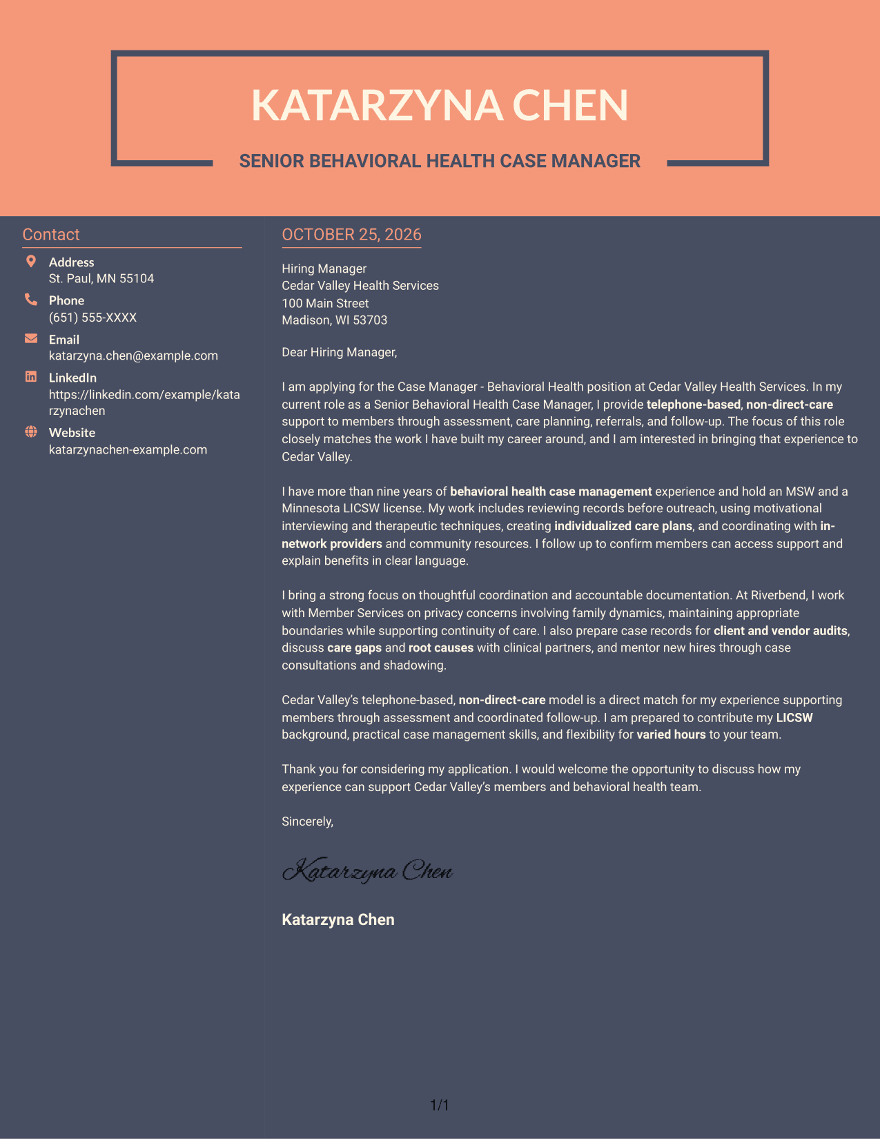 Cover letter example — page 1