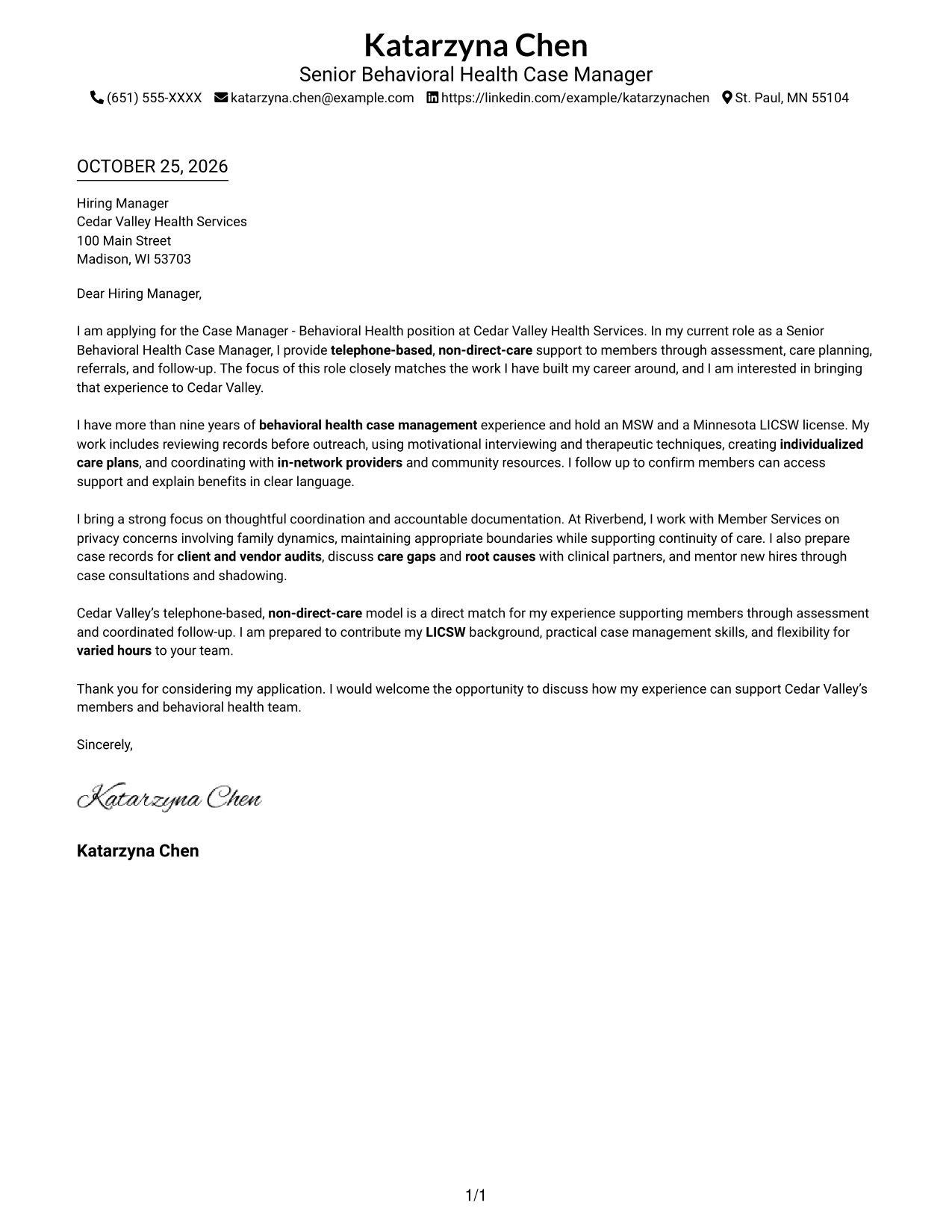 Cover letter example — page 1