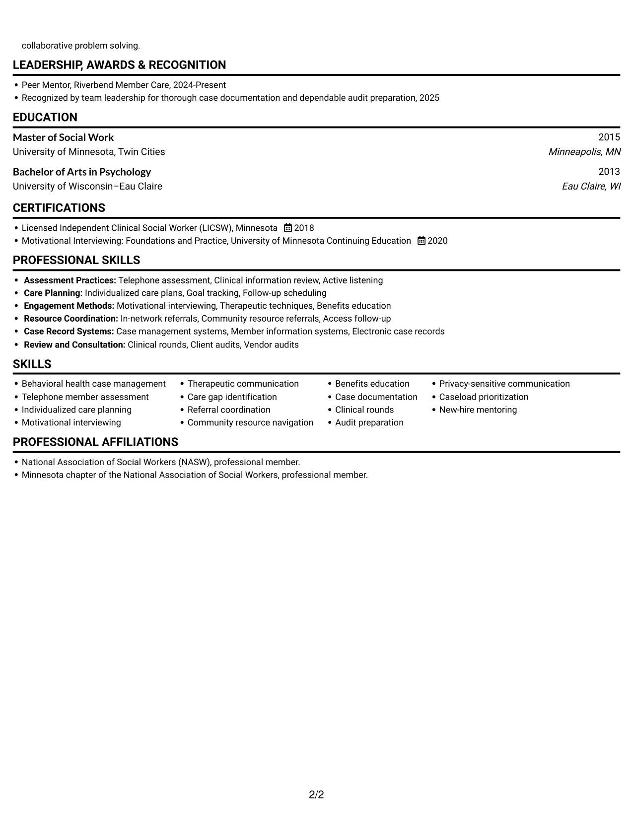 Resume example — page 2