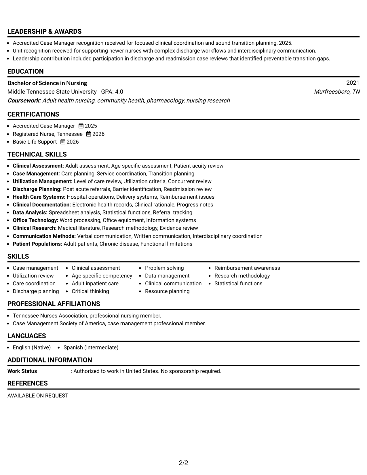Resume Example Page 2