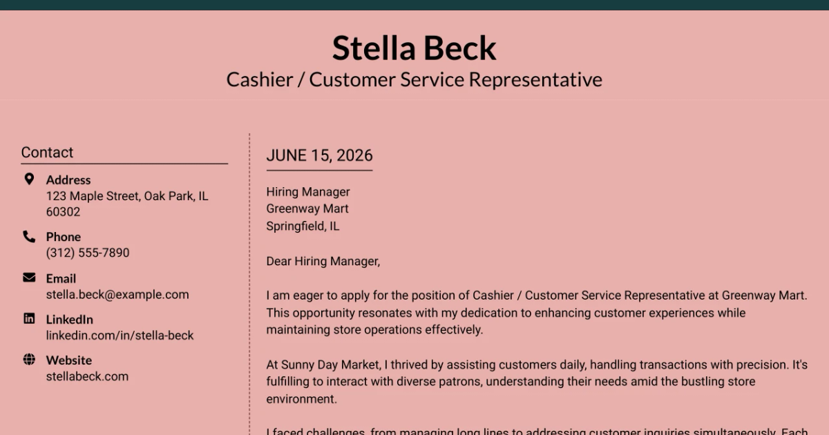 30+ Cashier / Customer Service Representative Cover Letter Templates with Example 2026