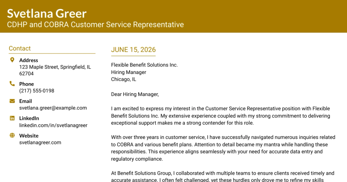 30+ CDHP and COBRA Customer Service Representative Cover Letter Templates with Example 2026