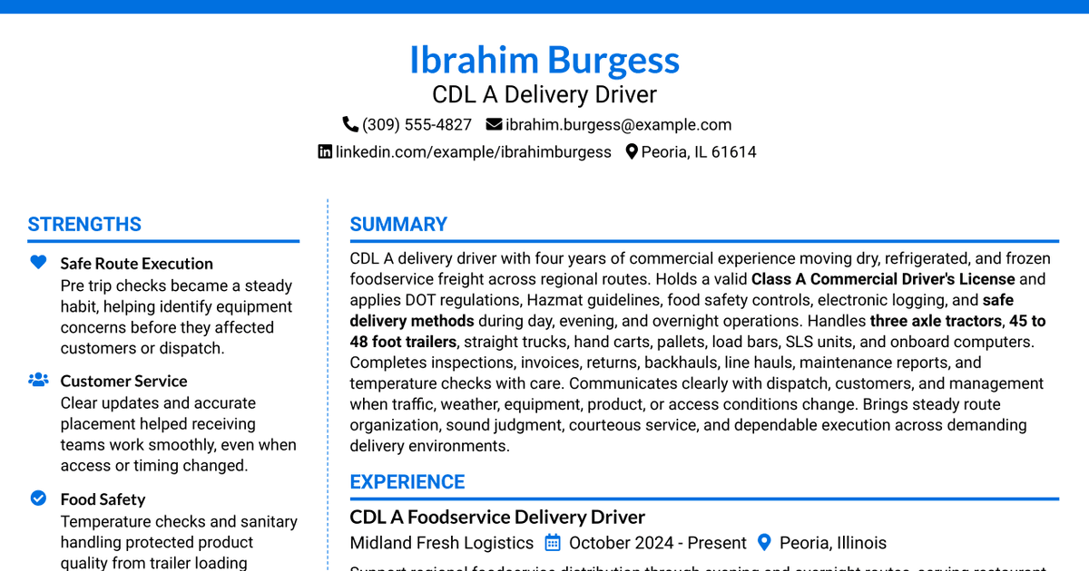 7 CDL A Delivery Driver Resume Templates with Example