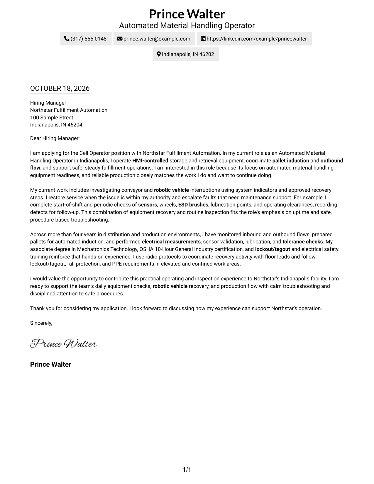 Cover letter example — page 1