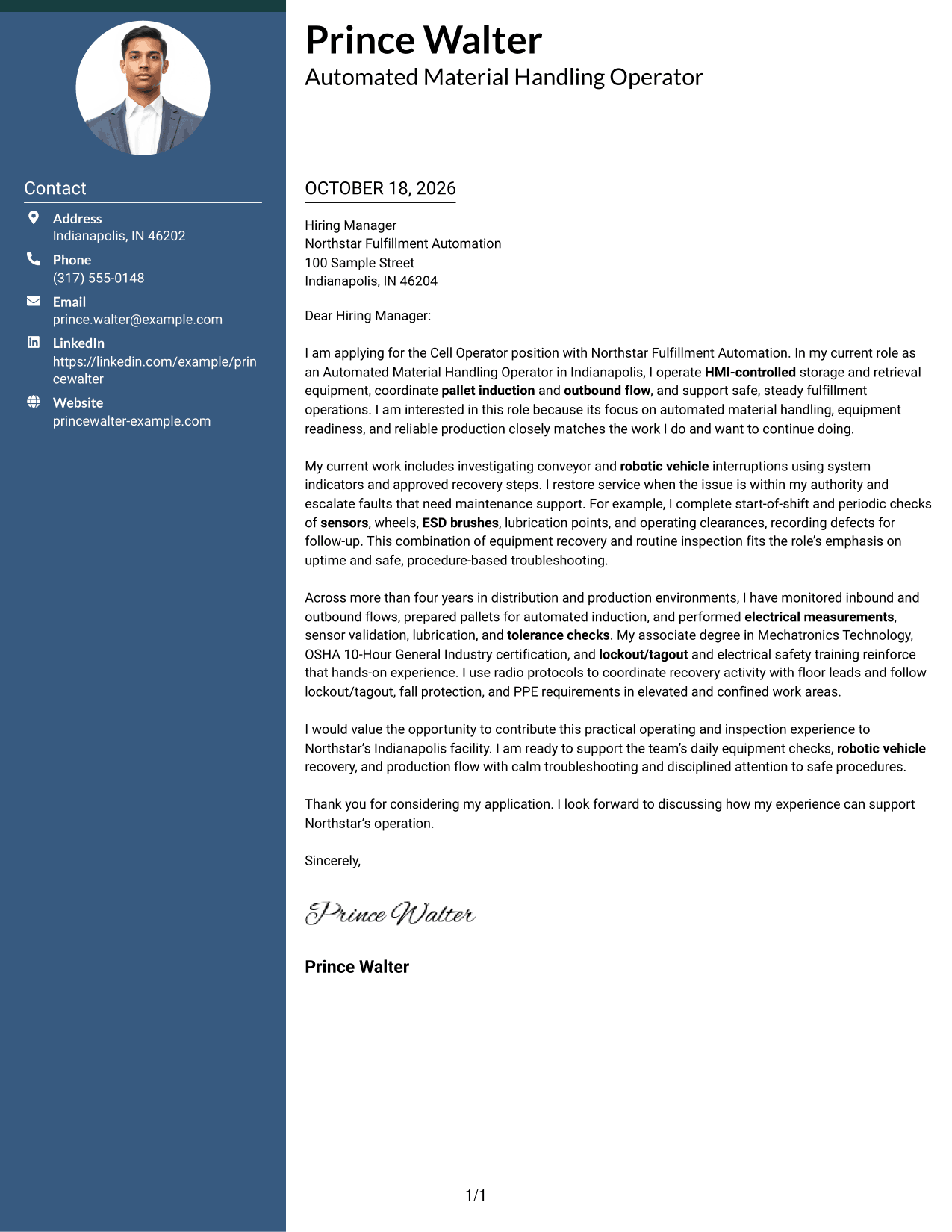 Cover letter example — page 1