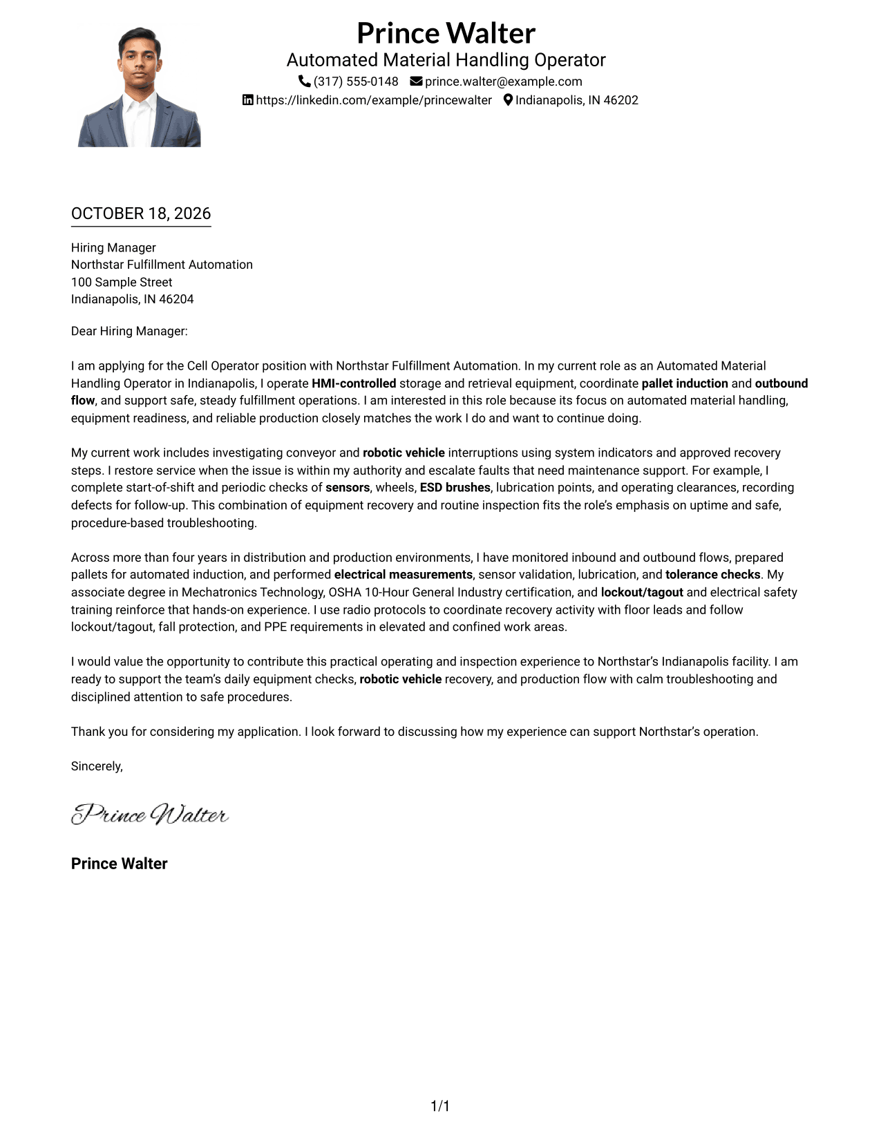 Cover letter example — page 1