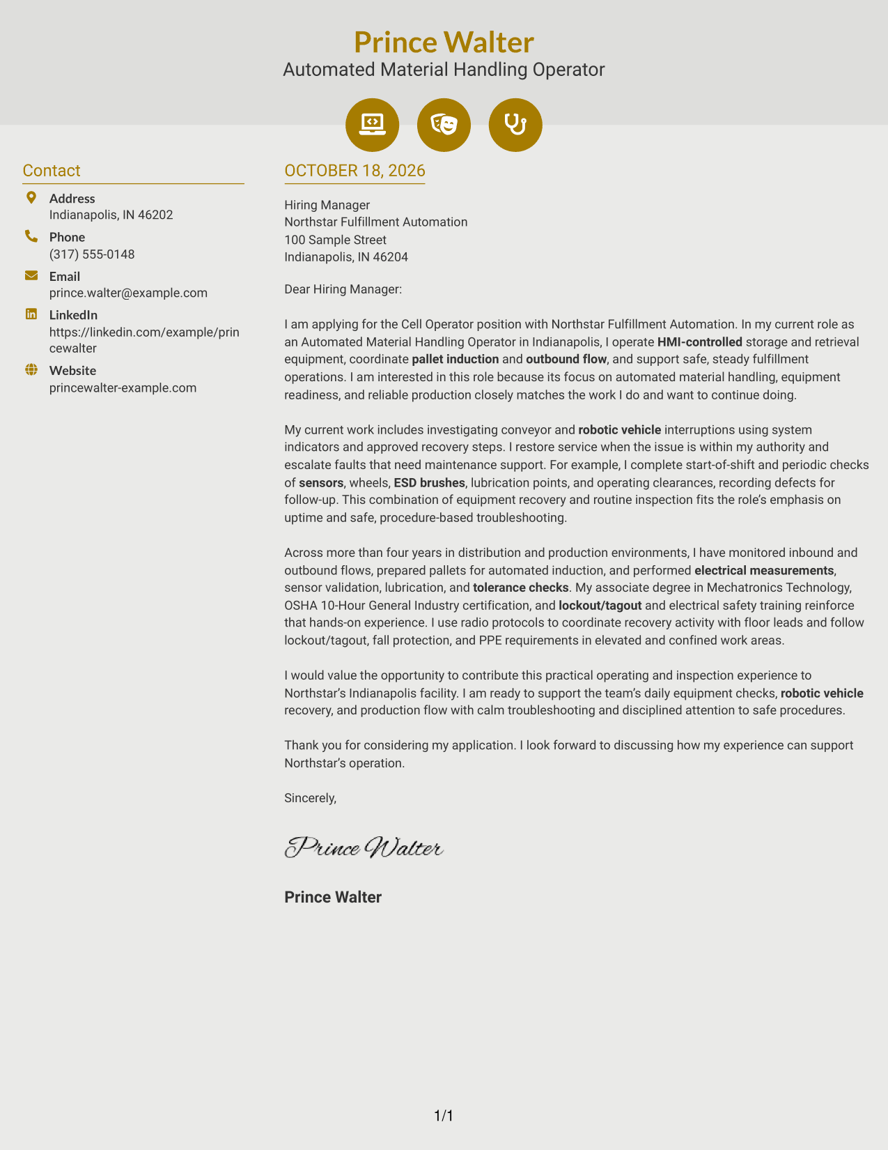 Cover letter example — page 1