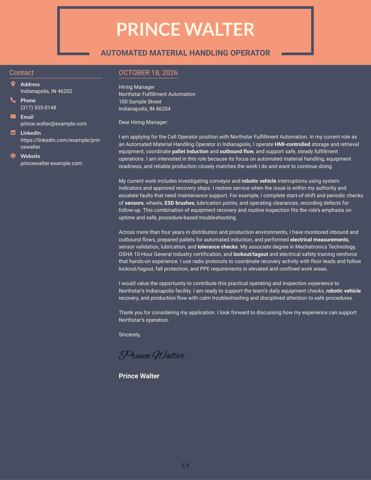 Cover letter example — page 1