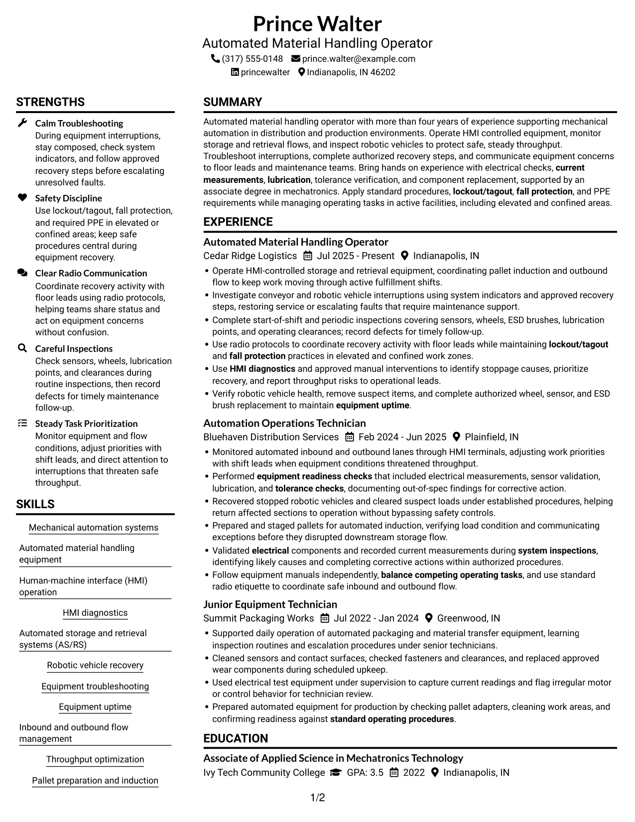 Resume example — page 1