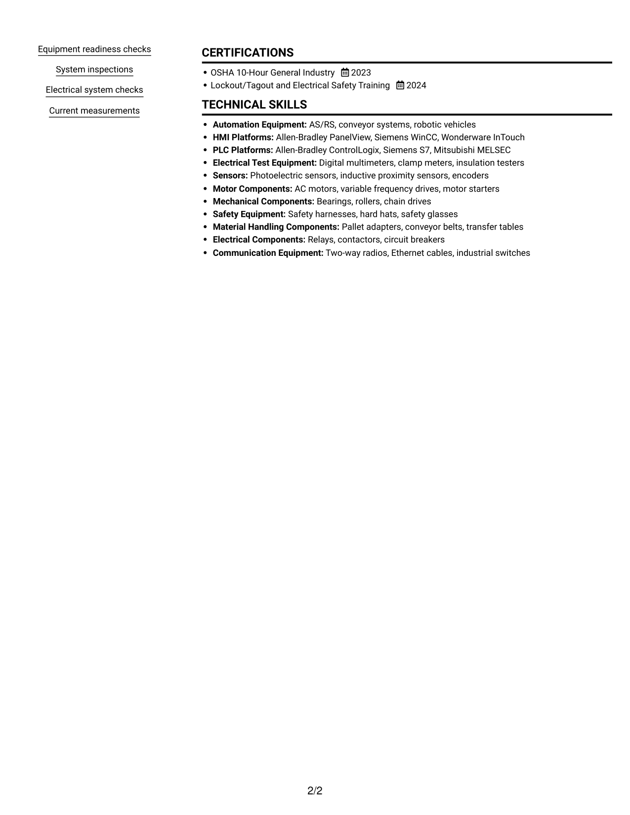 Resume example — page 2