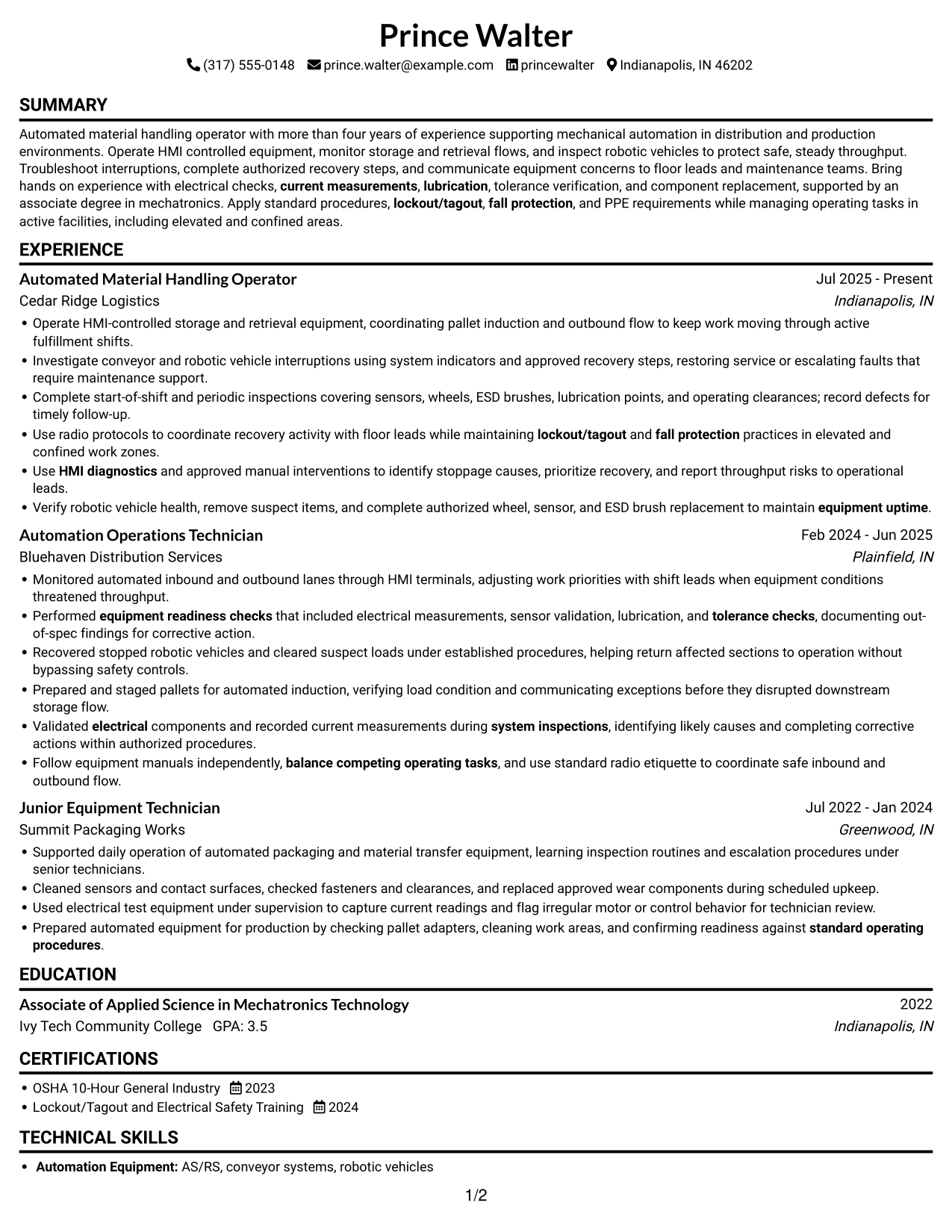Resume example — page 1