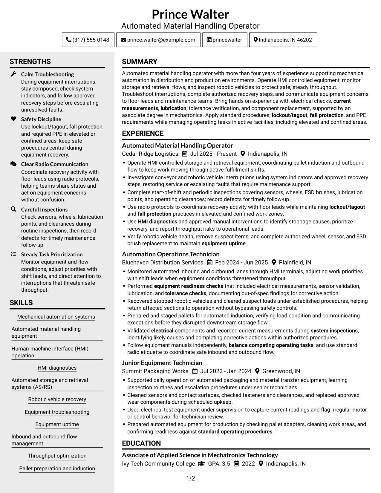 Resume example — page 1