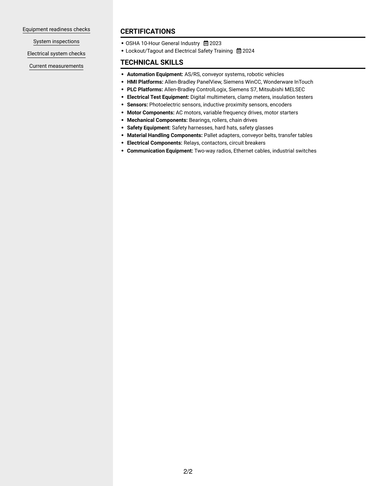 Resume example — page 2
