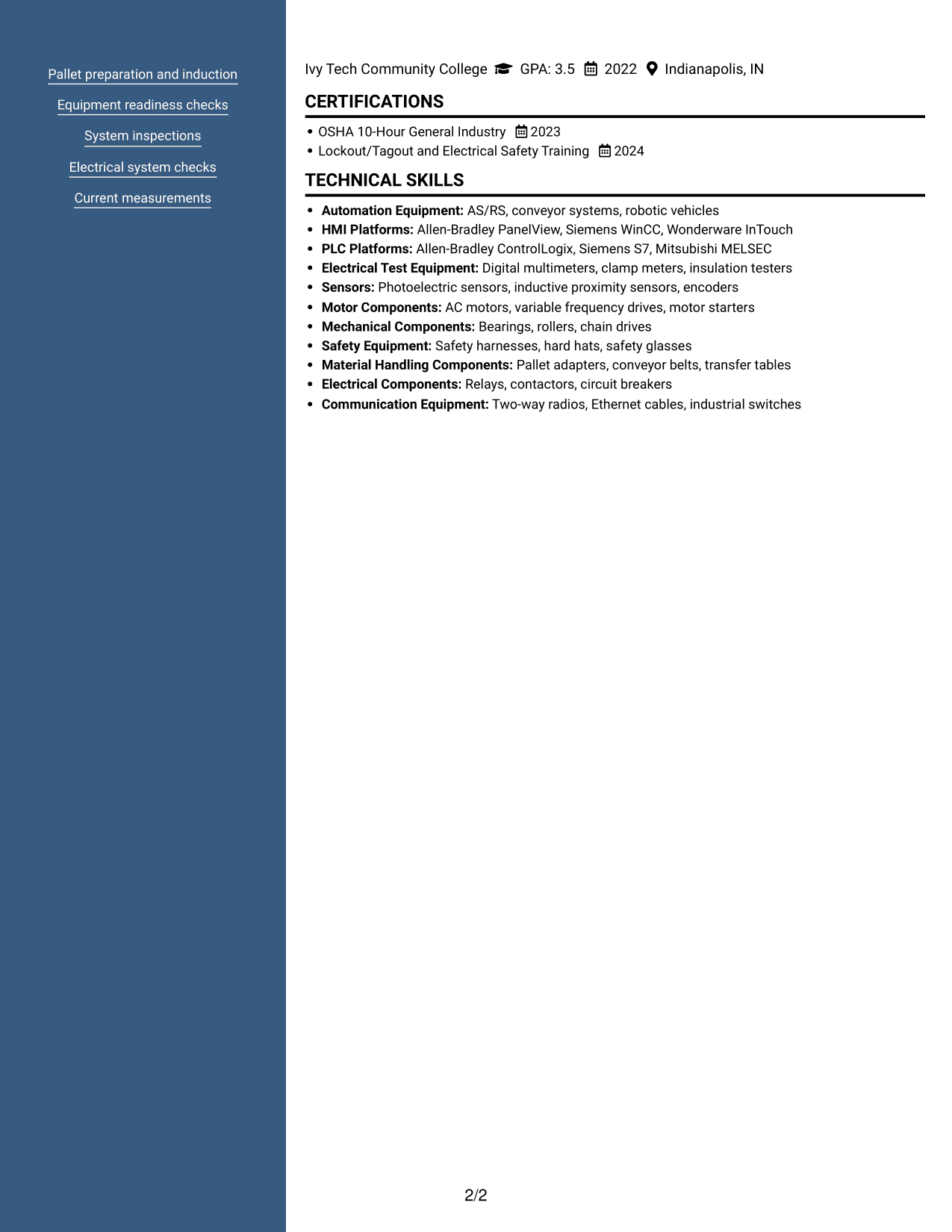 Resume example — page 2