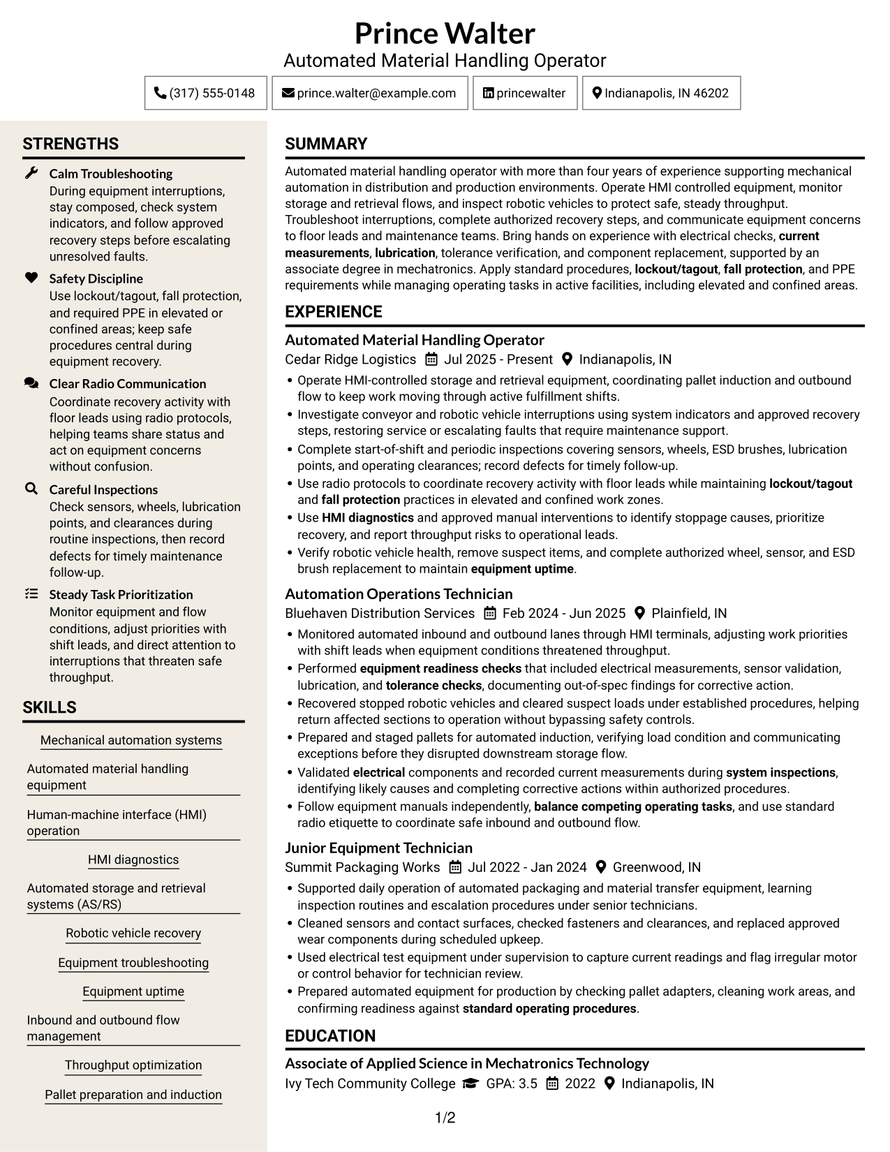 Resume example — page 1