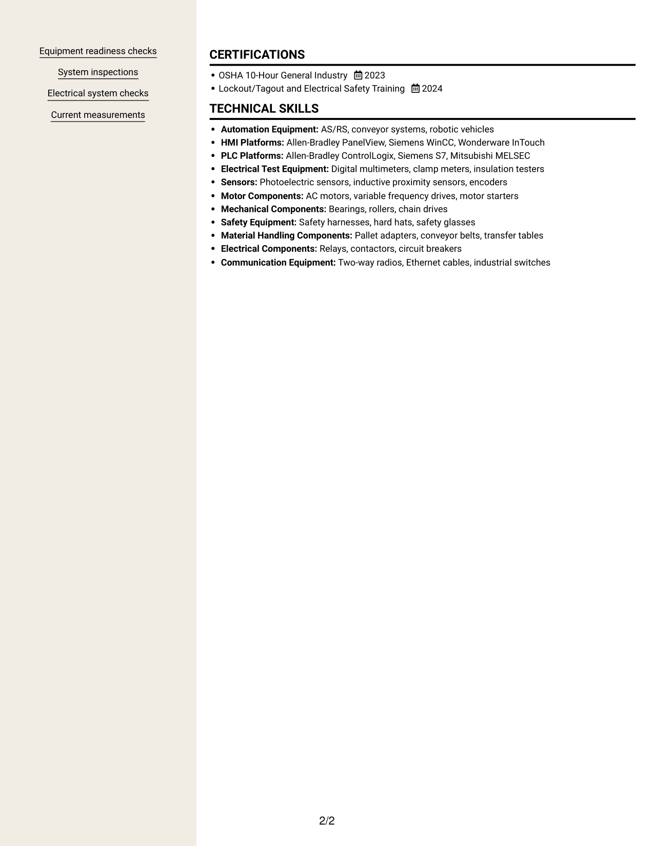 Resume example — page 2