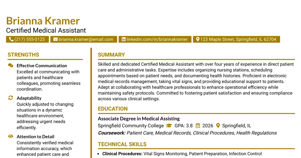 33 Certified Medical Assistant Resume Templates with Example 2026 (ATS-Optimized)