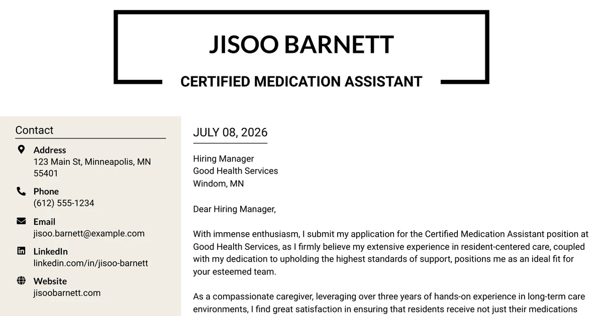 30+ Certified Medication Assistant Cover Letter Templates with Example 2026