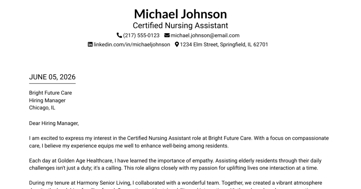 30+ Certified Nursing Assistant Cover Letter Templates with Example 2026