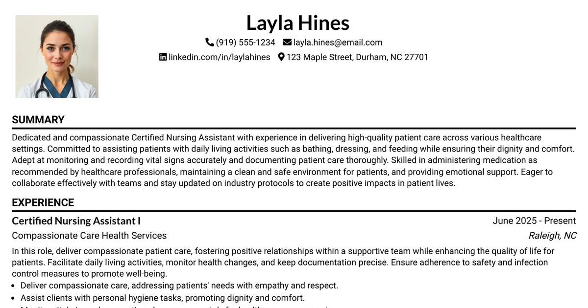 33 Certified Nursing Assistant I Resume Templates with Example 2026 (ATS-Optimized)