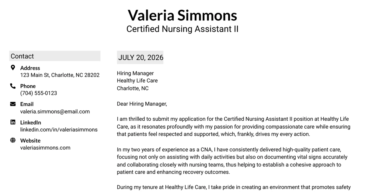30+ Certified Nursing Assistant II Cover Letter Templates with Example 2026
