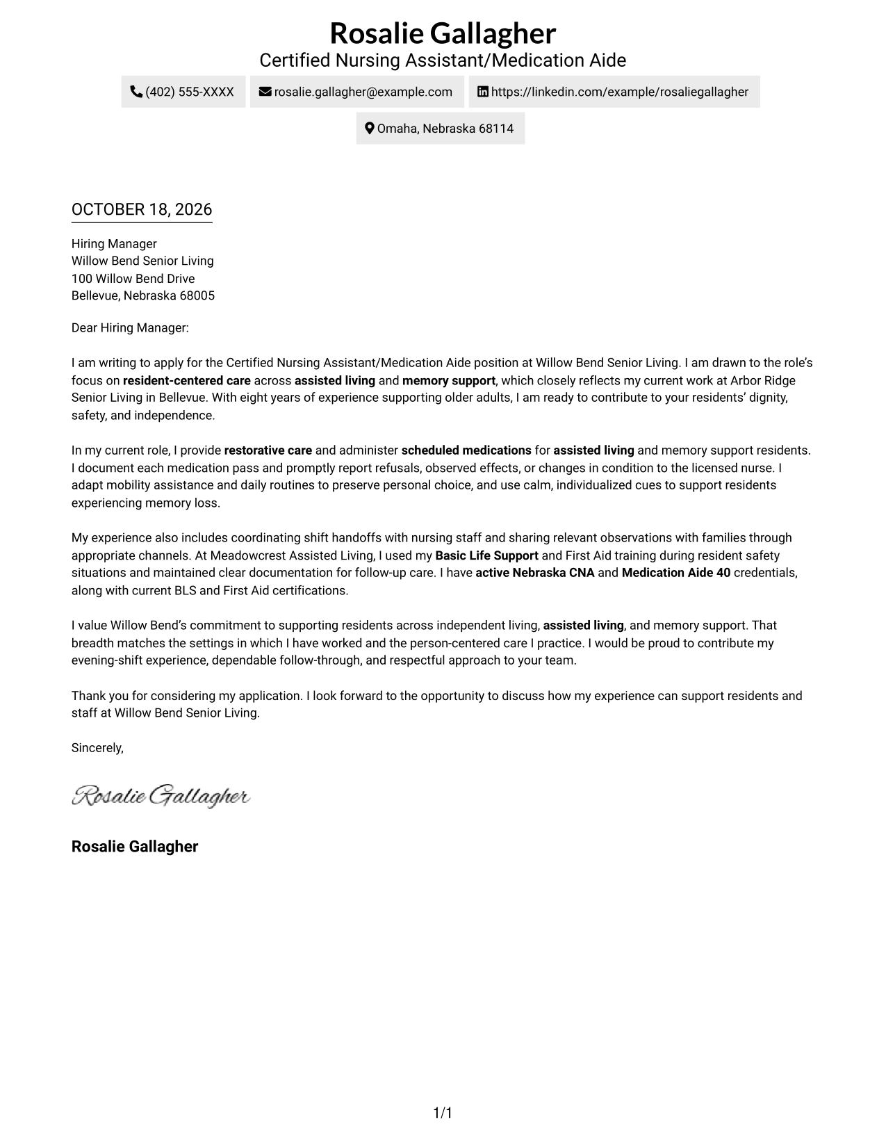 Cover letter example — page 1