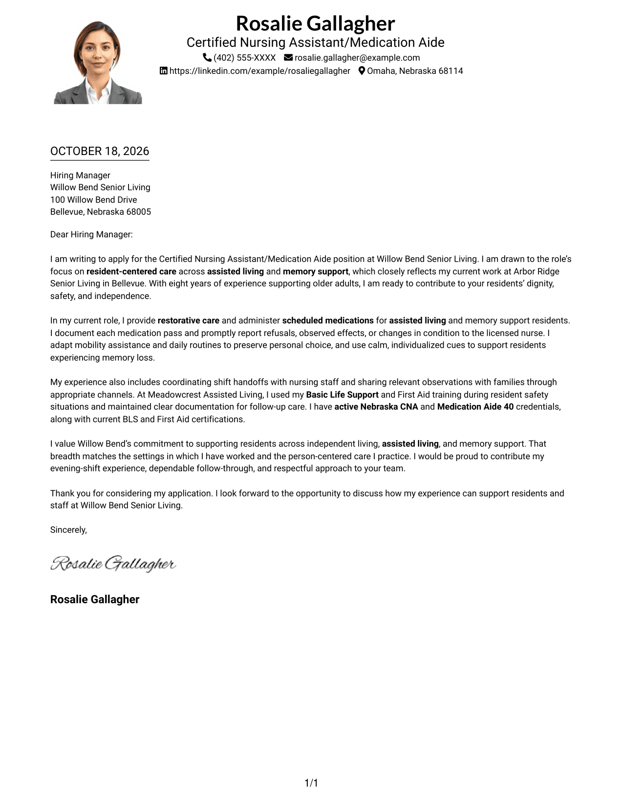 Cover letter example — page 1