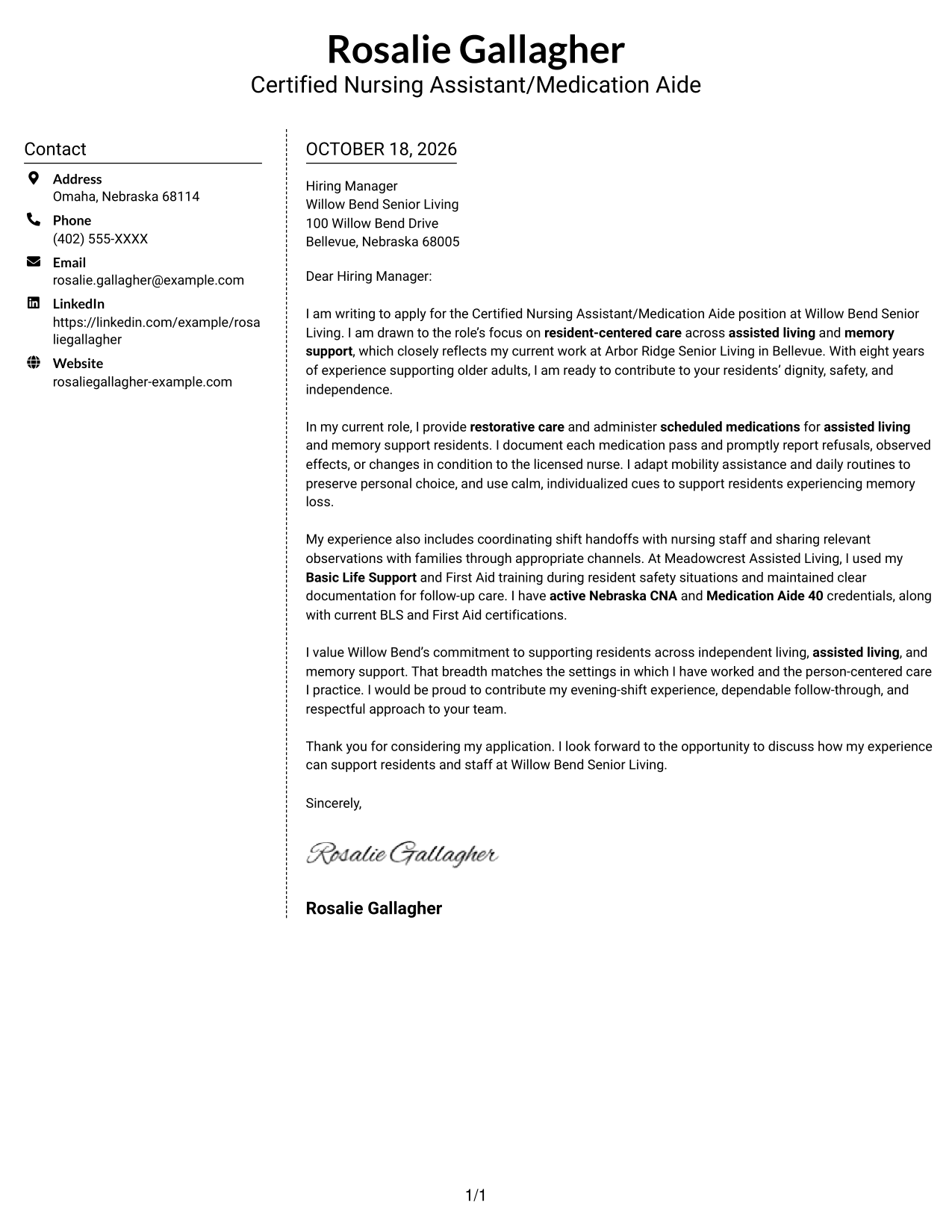 Cover letter example — page 1