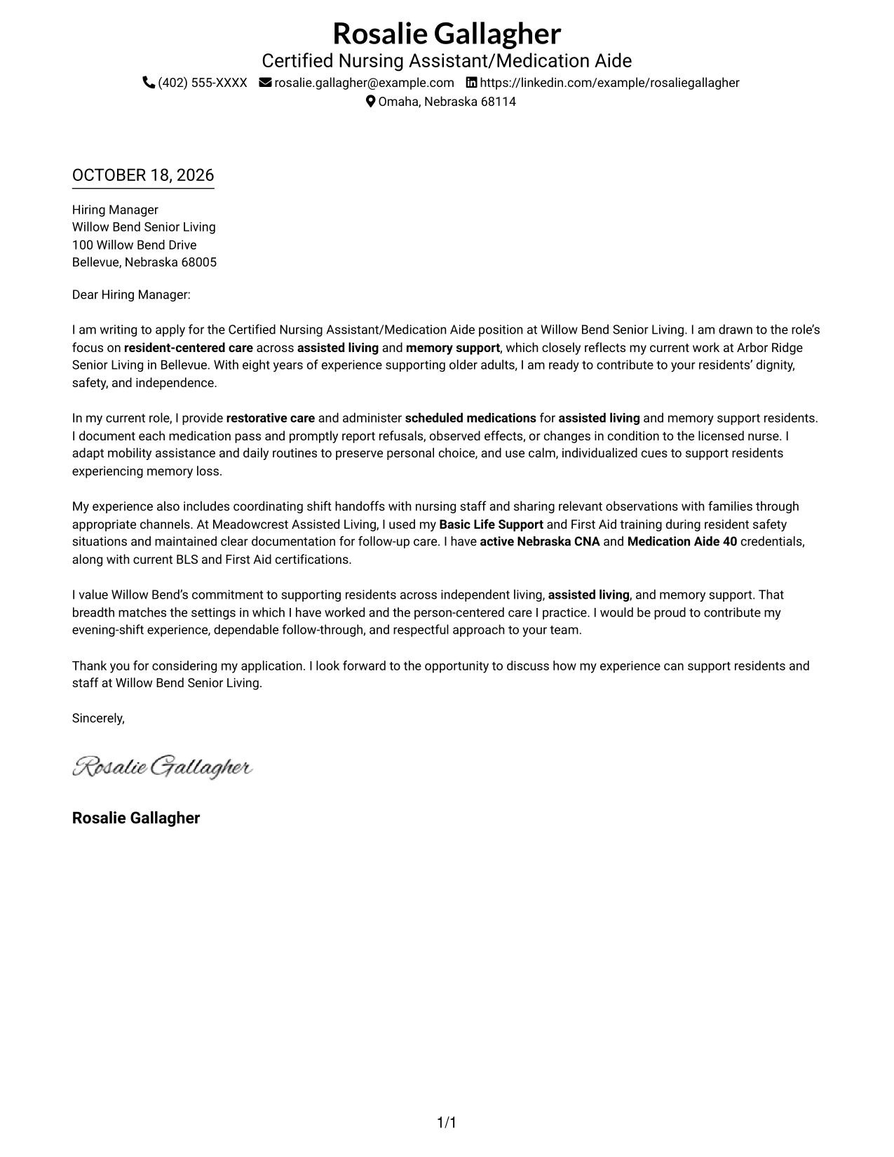 Cover letter example — page 1