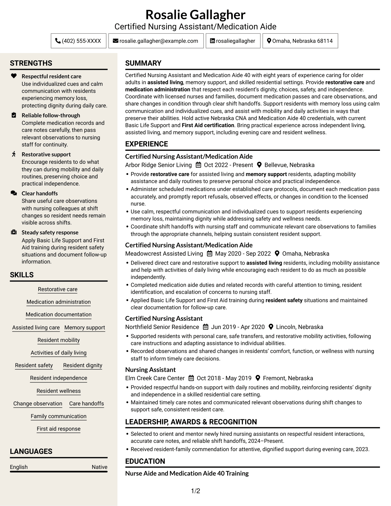Resume example — page 1