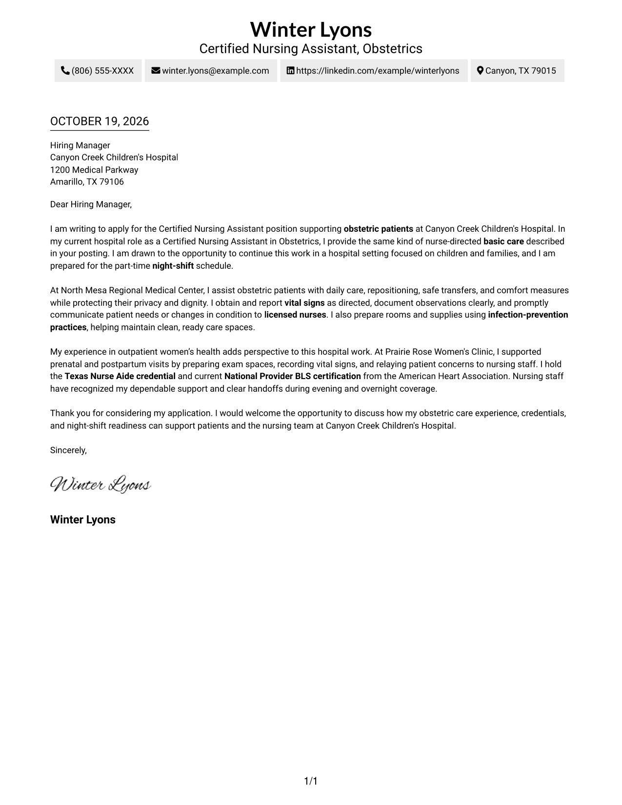 Cover letter example — page 1