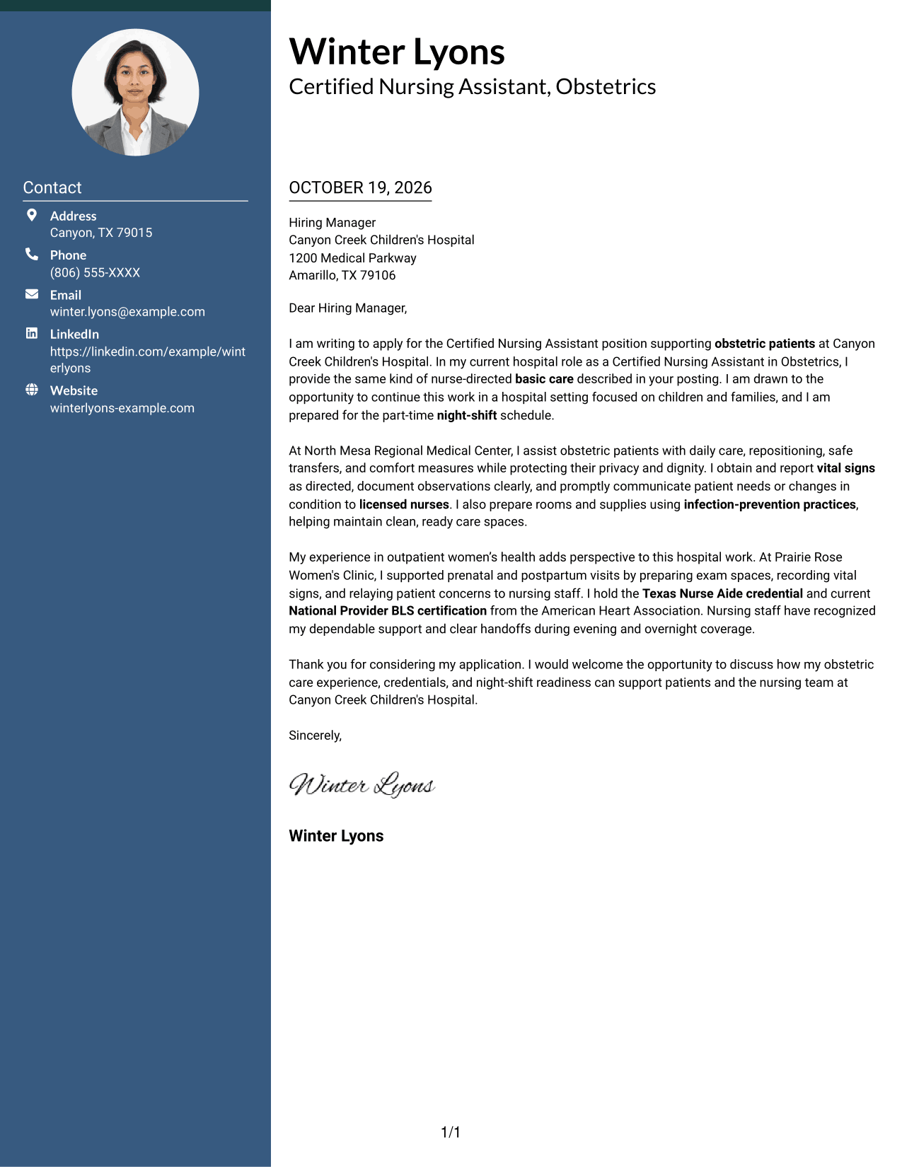 Cover letter example — page 1